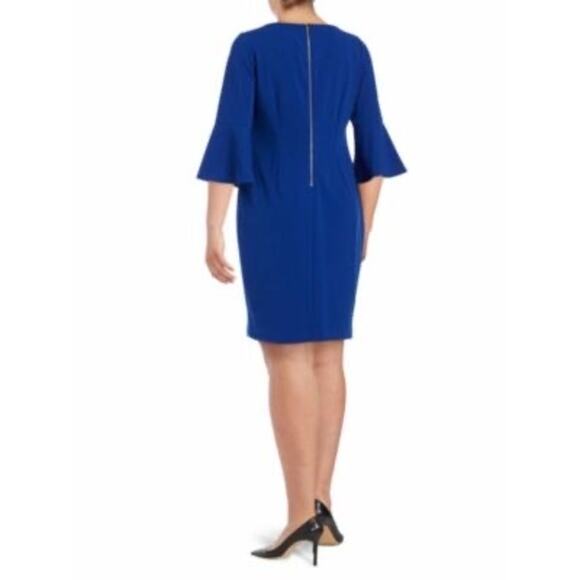 Calvin Klein Three Quarter Bell Sleeve Sheath Dress Size 4  Blue - Picture 4 of 8